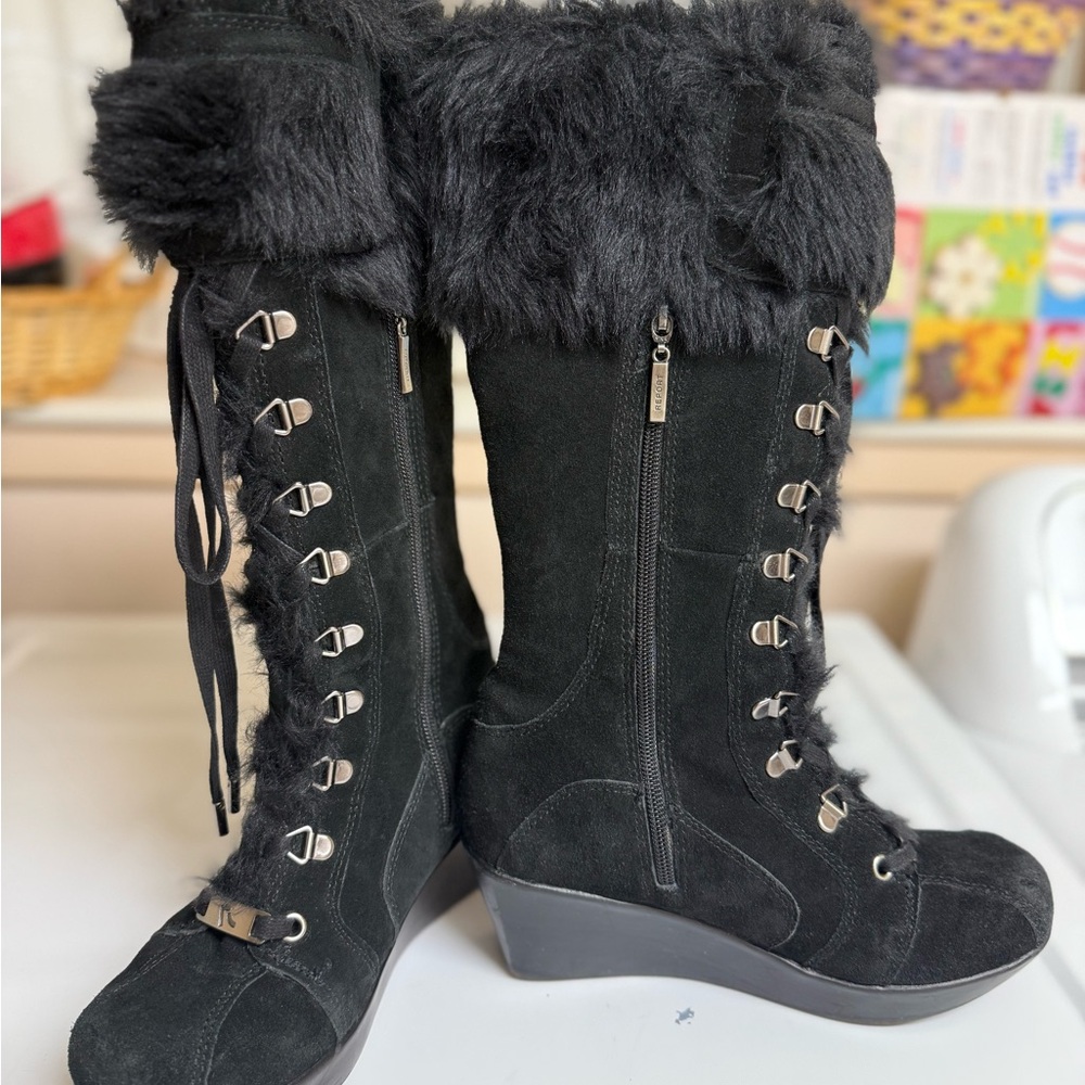 Report Black Faux Fur Lace-Up Women's Boots